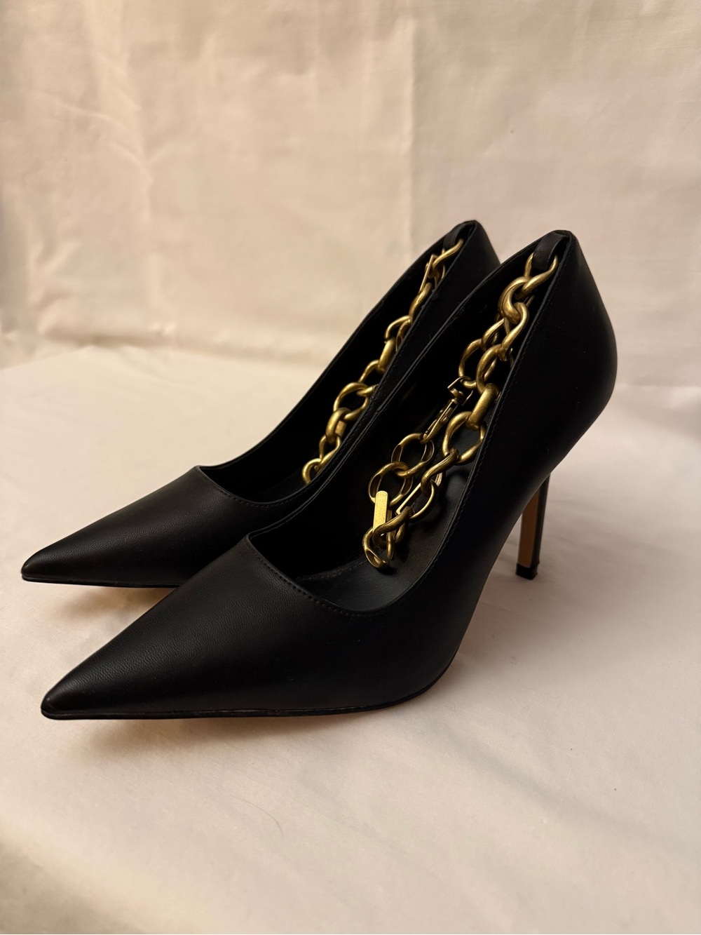 Express Black Pointed Toe Chain-Accent High Heels